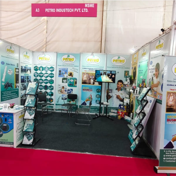 Petro Industech Pvt Ltd trade exhibition stall showcasing bathroom accessories manufacturing products